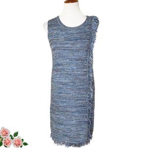 Anthropologie Holding Horses Sleeveless Sweater Dress Blue Fringe Accent Size XS
